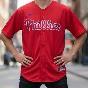 Youth XL Nike Phillies Button Up Jersey Stitched Letters